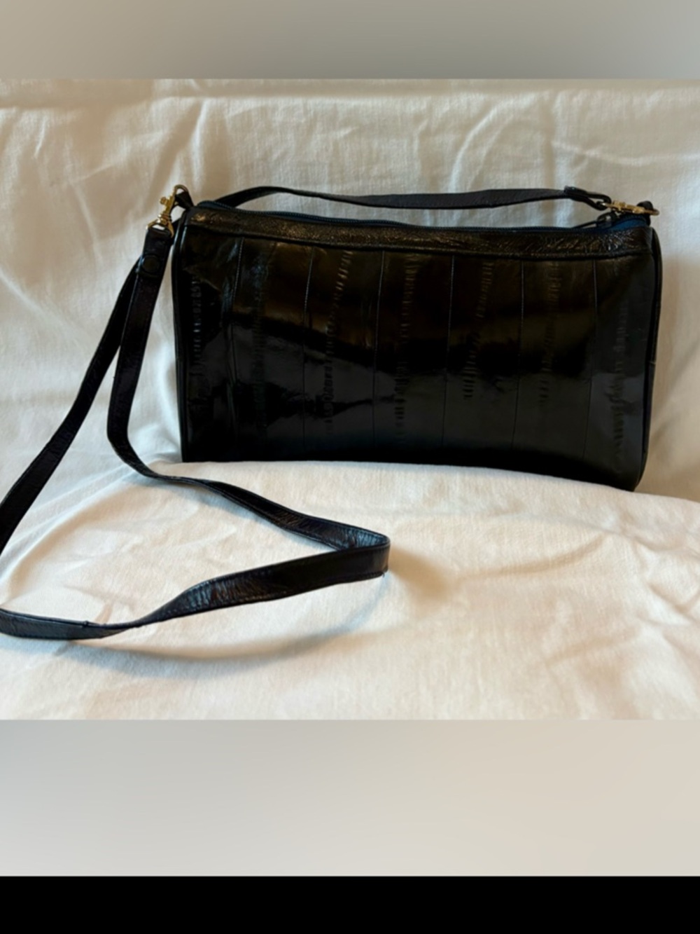 Vintage Genuine Eel Skin Leather Women's Navy Blue Small Shoulder Bag Purse